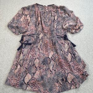 Anthropologie Floreat Zahara Peasant Dress Size Medium Snake Print Tassel